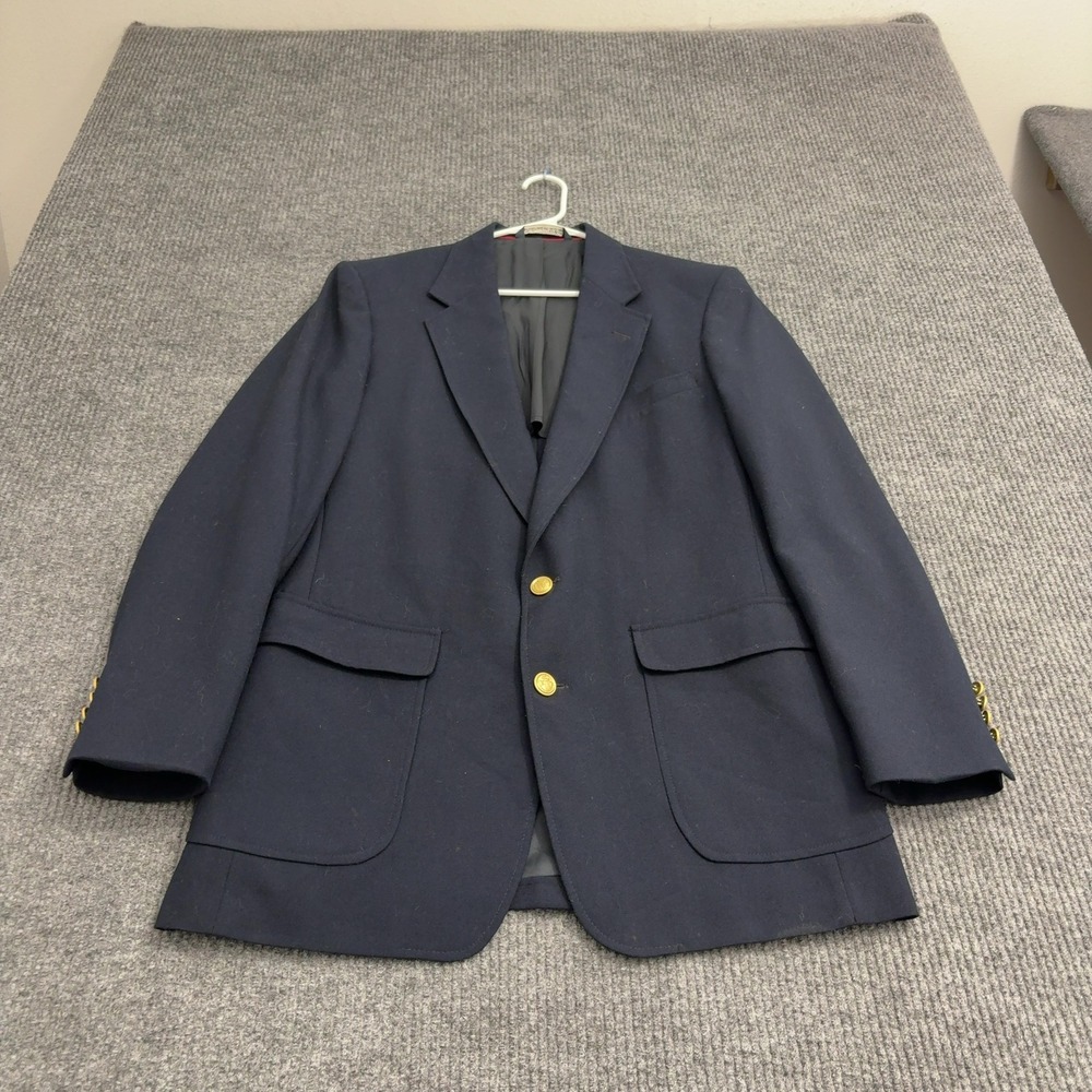Vintage Jordan Marsh Blazer Mens 42R Navy Blue Wool Gold Buttons Preppy Classic